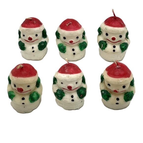 Lot of 6 VTG Christmas Tealight Candle Snowman Shape Red Hat Collectible Candles - Picture 1 of 7